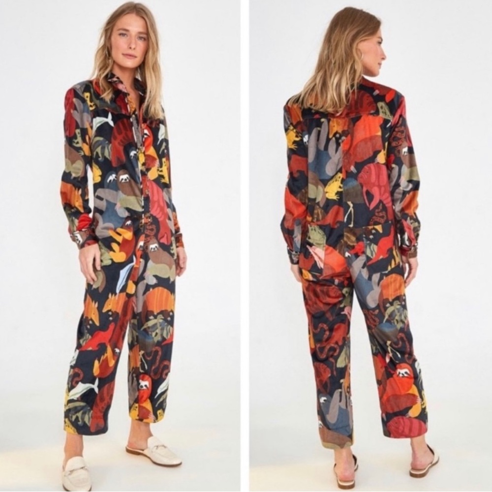 ISO FARM RIO/ANTHROPOLOGIE AMAZONIAN ANIMALS VELOUR JUMPSUIT XL